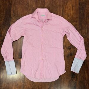 Duncan Quinn London Dress Shirt Mens Size 15.5 39 Pink Blue White Stripes